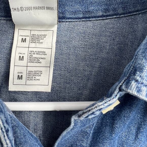 VTG Warner Bros Studio Store Hong Kong Tweedy Denim Button Up Shirt Size Medium - Picture 5 of 8